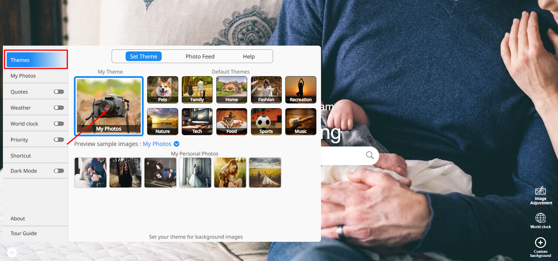 Photo category screen in Emerge Extension.