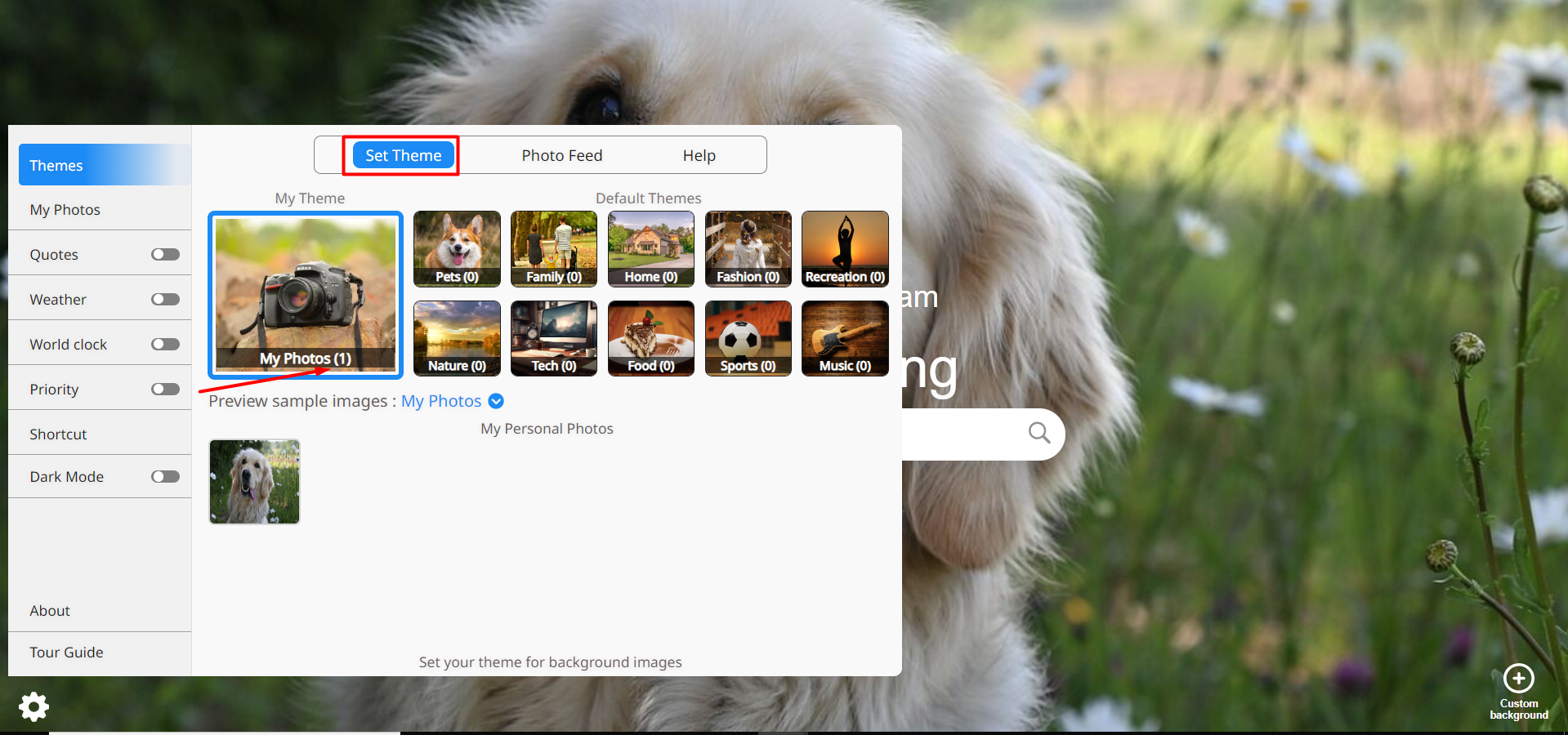 Photo category screen in Emerge Extension.