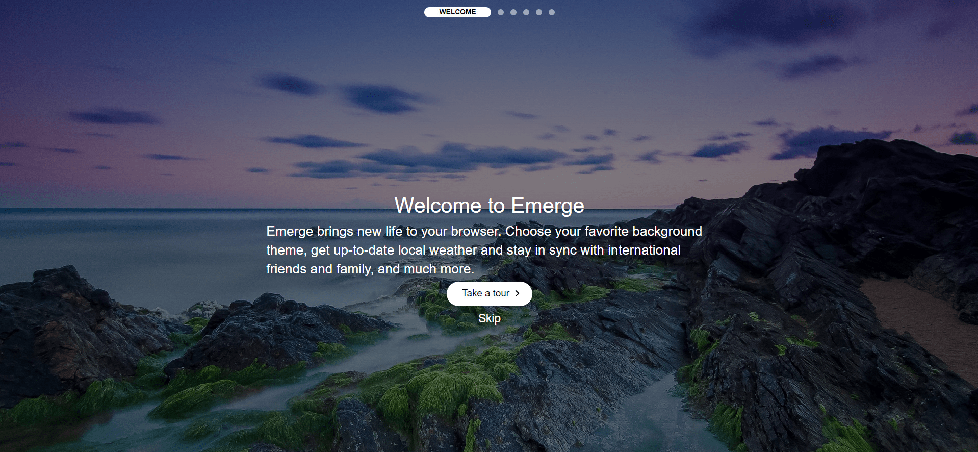 Emerge’s welcome screen.